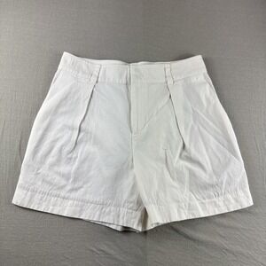 Vince Belted Twill Shorts Linen Blend Womens 12 White Pleated 6" Coastal Preppy
